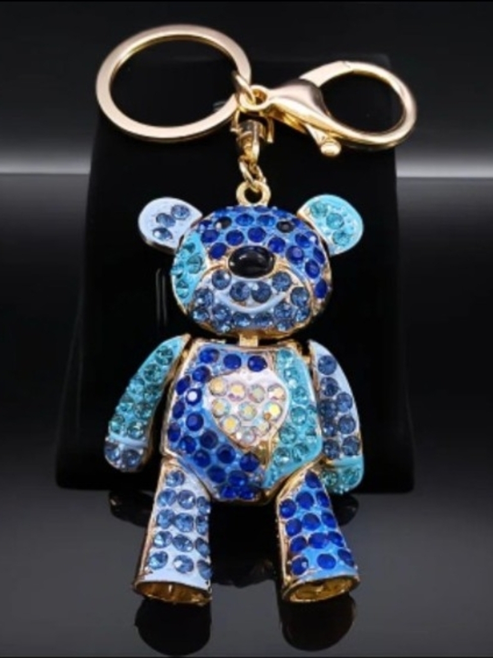 Blue Crystal Teddy Bear Keychain